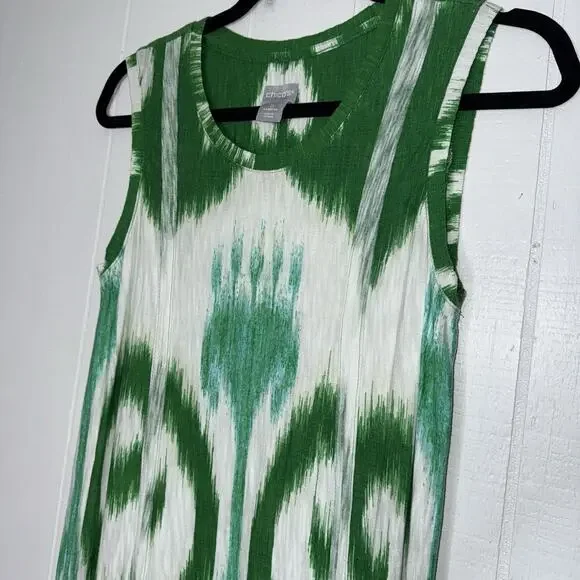 Chico’s Women’s Ikat Print Maxi Dress Green Sleeveless Size 0 4/6 - Picture 3 of 6